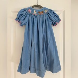 Vive La Fete Girls Smocked Dress Blue Corduroy Spring Dress
